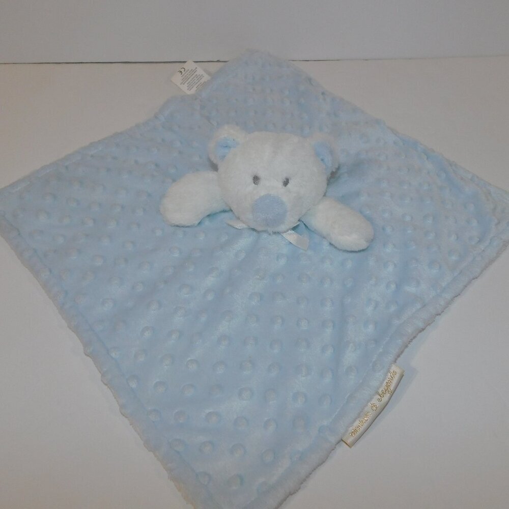 Blankets & Beyond White Plush Teddy Bear Blue nubby Security blanket baby Lovey